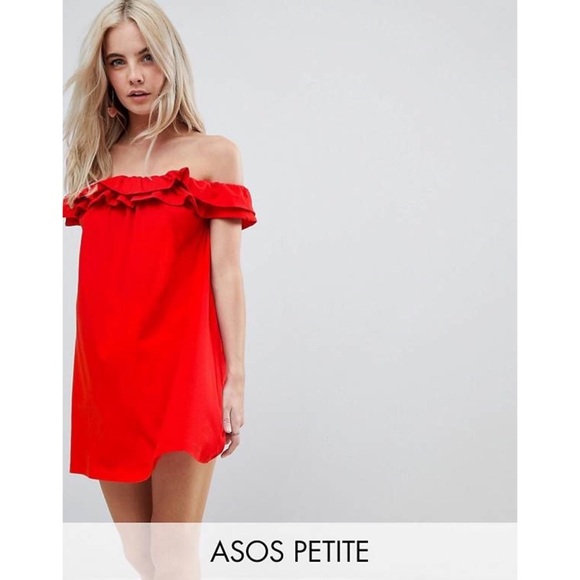 ASOS Dresses & Skirts - Red Ruffle Off the Shoulder Petite ASOS Dress